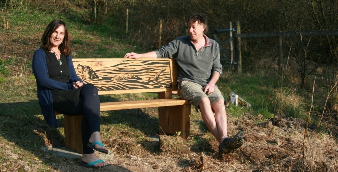 Rosemoor Nature Reserve South West Wales, Holiday Cottages Pembrokeshire - otter bench + artist & wife